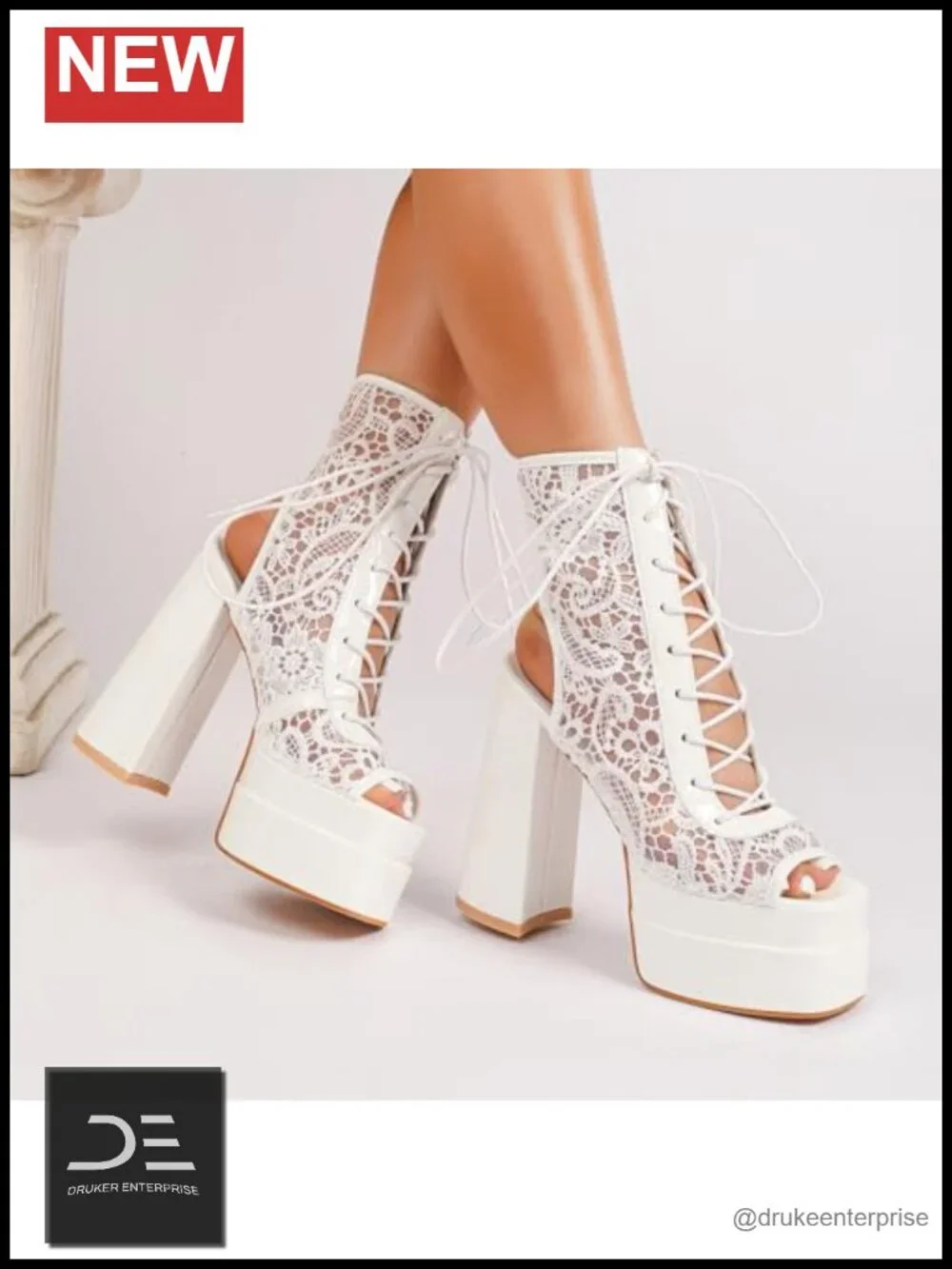 Lace Platform Chunky High Heels Lace-up Slingback Sandals Square Open Toe Party
